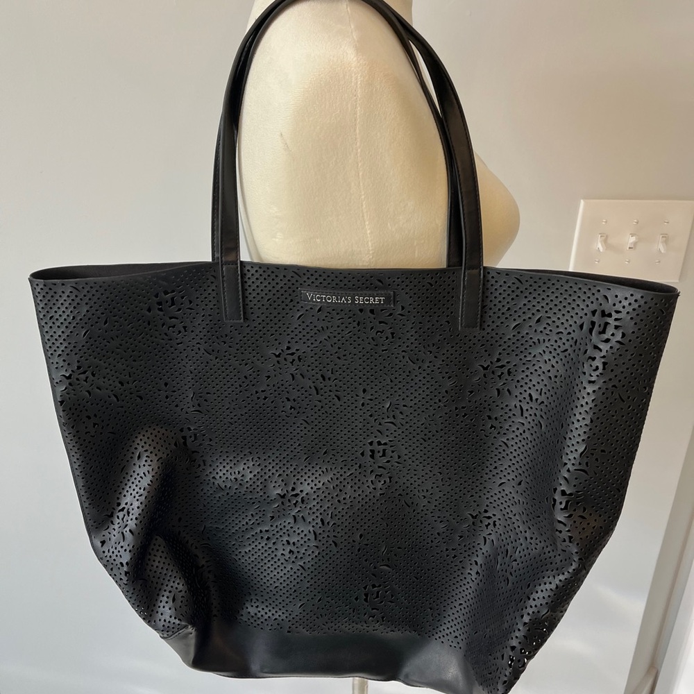 Victoria’s Secret black floral mesh shoulder tote bag